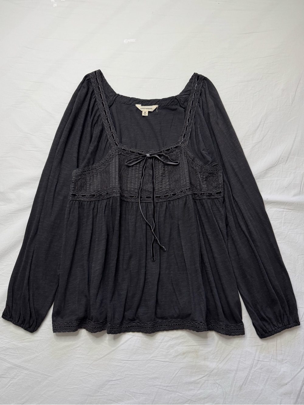Lucky Brand - Black Lace-Trim Peasant Tunic